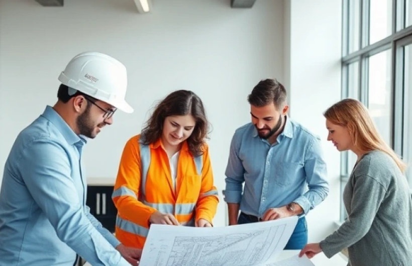 Equipe de engenharia analisando um projeto